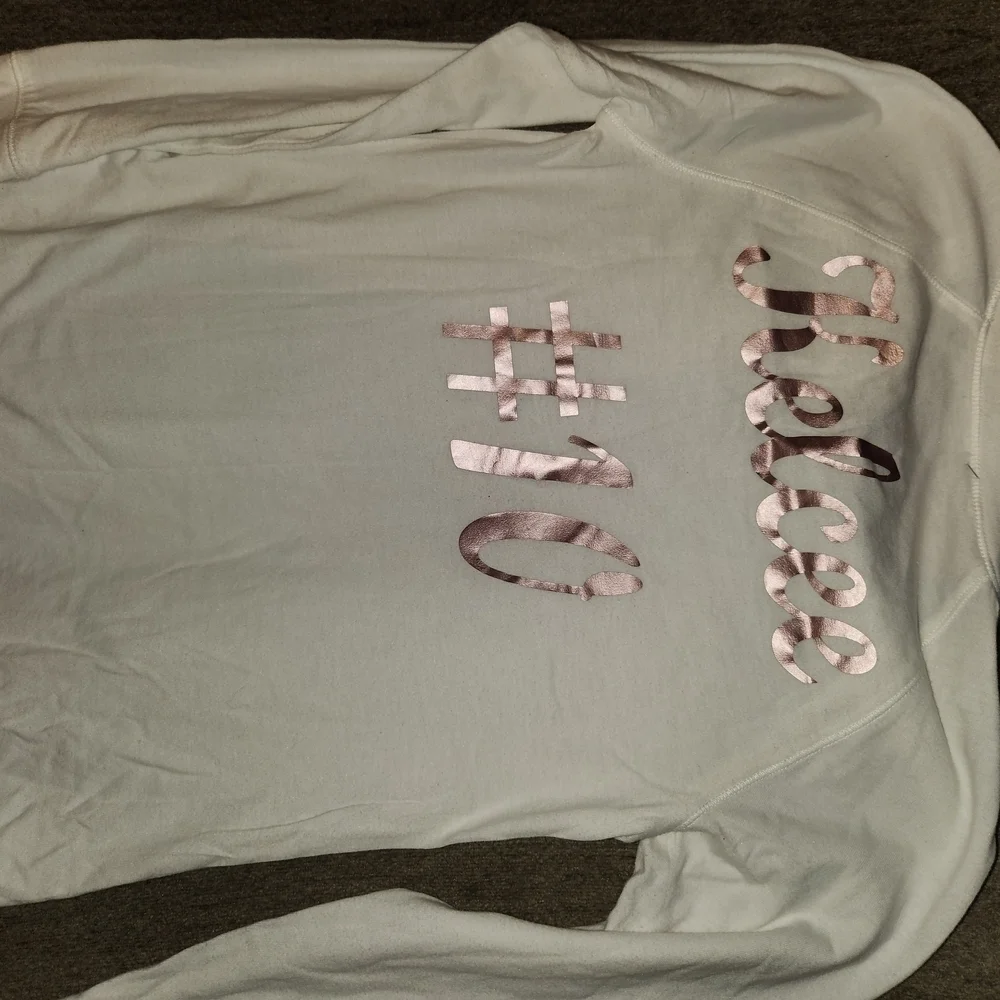Justice White Long Sleeve Shirt with Pink Glitter Text